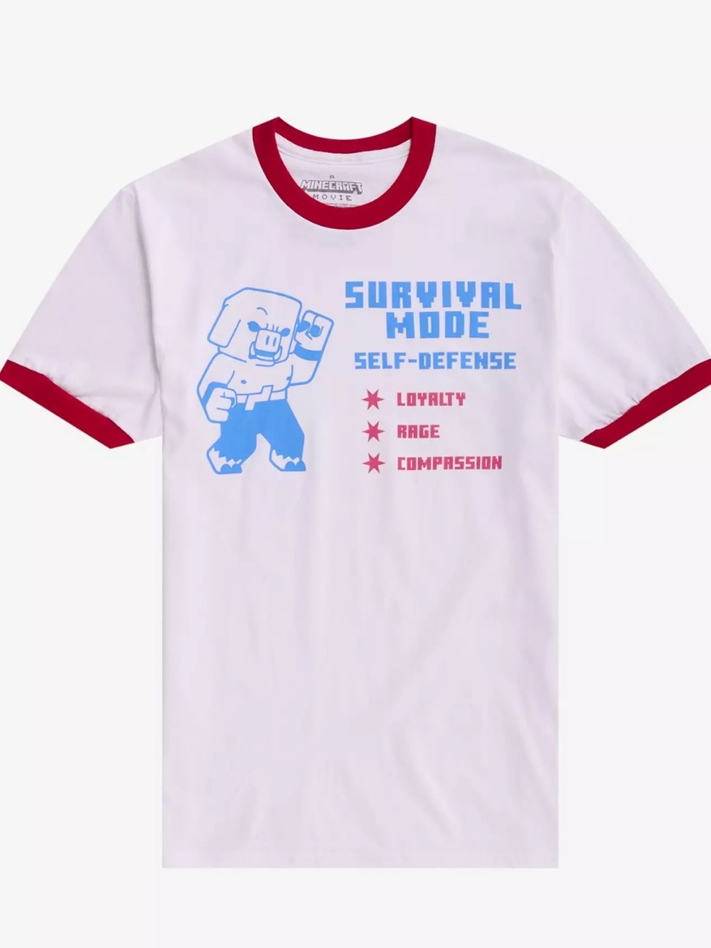 Minecraft Survival Mode Red & White Ringer T-Shirt by NWT Size Medium